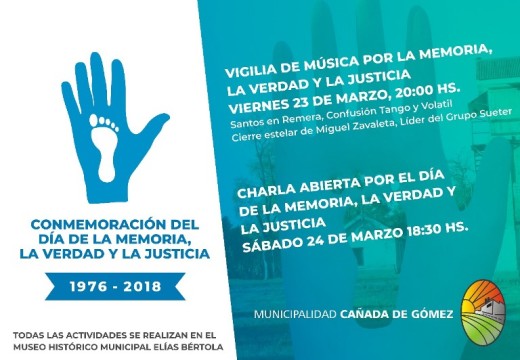 Cañada de Gómez. Actividades por el Día de la Memoria, la Verdad y la Justicia.