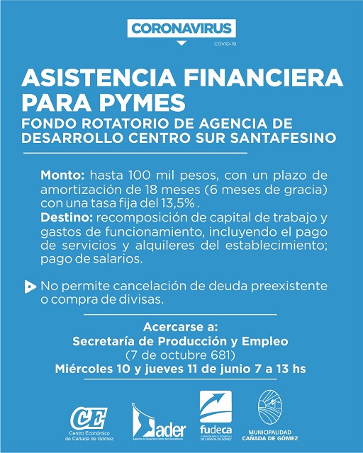 Cañada de Gomez. Municipio inscribe para asistencia financiera destinada a Pymes.