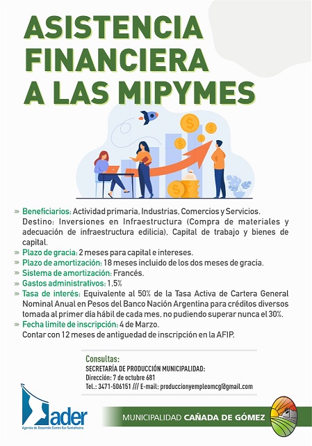 Cañada de Gómez. Municipio inscribe para asistencia financiera destinada a pymes.