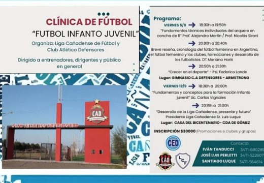 Liga Cañadense y Defensores organizan Clínica de Fútbol Infanto Juvenil.