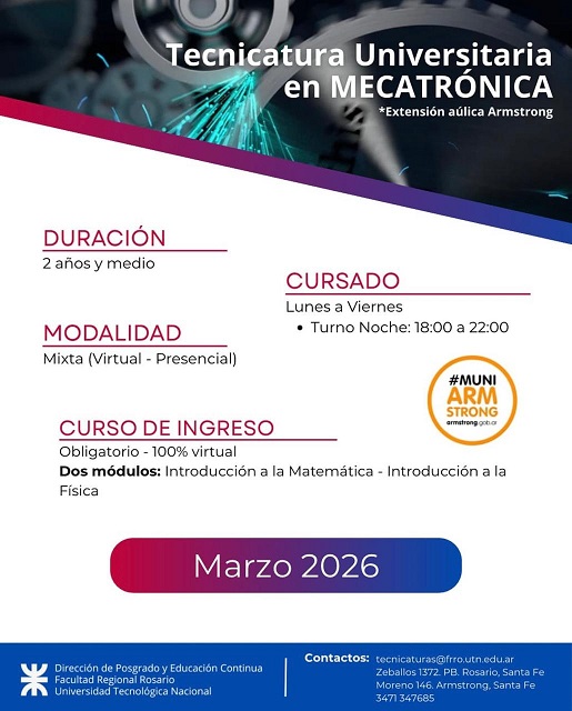 Abren las inscripciones para la Tecnicatura Universitaria en Mecatrónica en Armstrong.