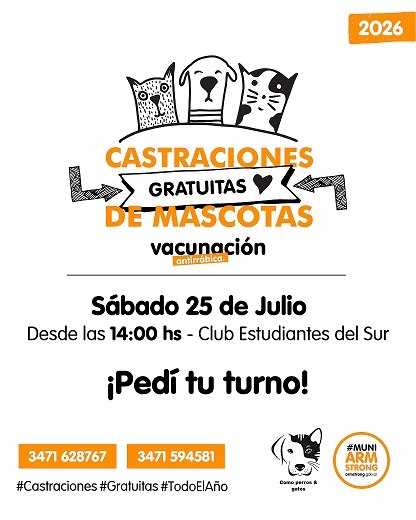 Salud animal y prevención: este sábado se realizará una nueva campaña gratuita de castración y vacunación.