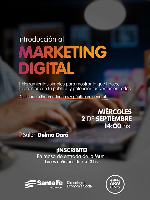 Taller gratuito de Marketing Digital para potenciar a emprendedores en Armstrong.